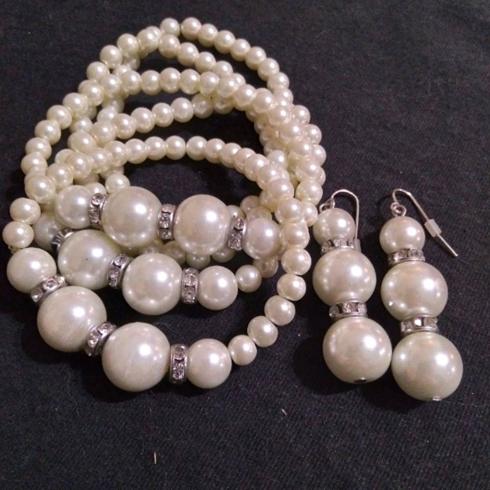 Faux pearl with rhinestone accent jewelry